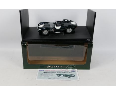 Autoart - A boxed limited edition Jaguar D Type Short Nose OVC501 in 1:18 scale # 73561. The car appears in Mint condition in