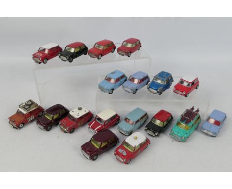 Corgi - Dinky - Hongwell - 18 x unboxed Mini models in 1:43 scale including Countryman # 485, BMC Cooper S # 321, Morris Mini