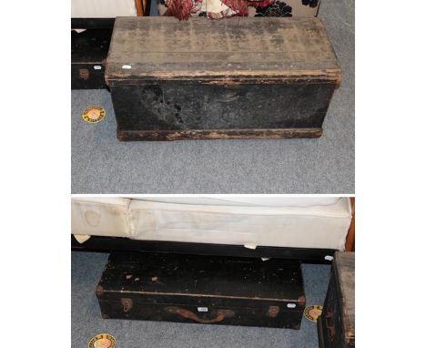 A large wooden woodworkers trunk including tools, together with a carpenters chest, including tools