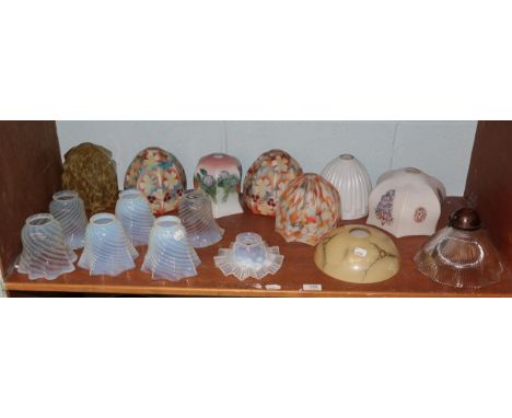 A selection of oil lamp shades, seven vaseline shades etc