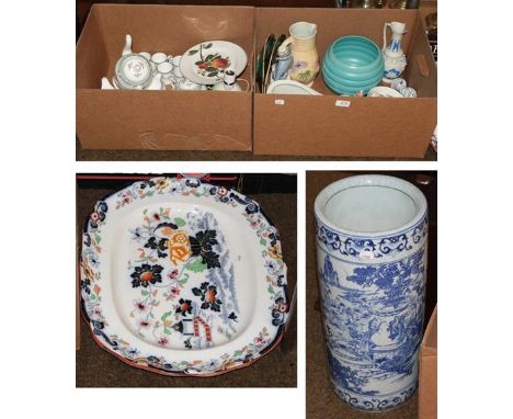 A selection of mixed ceramics, large Masons style meat plate, Wedgwood Hampshire pattern coffee service, Newport pottery Burs