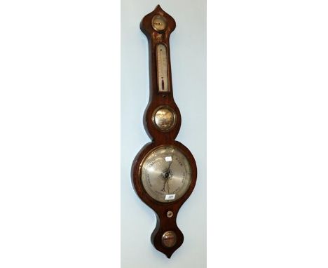 A 19th century rosewood wheel barometer, spirit level dial, signed C Piffareti, 21 Argyle St, New Road 