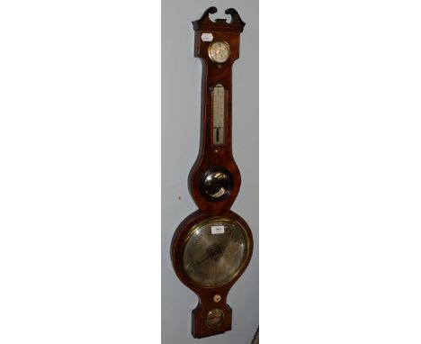 A 19th century mahogany wheel barometer, spirit level silver dial, signed J.Della Torre, Perth