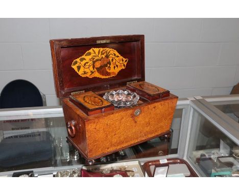 A burr walnut William IV tea caddy