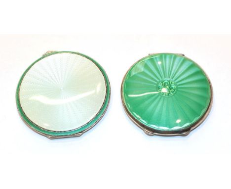 Two George VI silver and enamel compacts, one by Adie Brothers Ltd., Birmingham, 1937, the other by Joseph Gloster Ltd., Birm