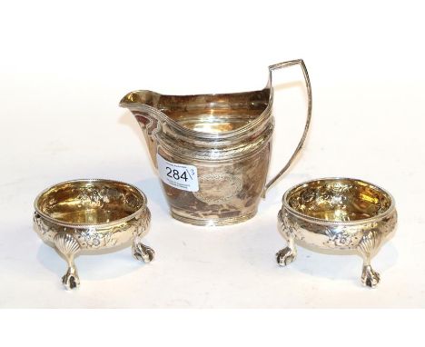 A George III silver salt-cellar and a George IV salt-cellar to match, the first by Alexander Johnston, London, 1762, the seco