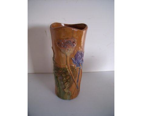 Unmarked Linthorpe Christopher Dresser Design pottery vase (A/F) (illustrated in Christopher Dresser Book page 97) (29.5cm hi