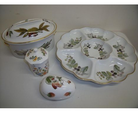 Large Royal Worcester Lavinia Hors d'oeuvre dish, a Royal Worcester Evesham Ware oval casserole dish, a Coalport strawberry d
