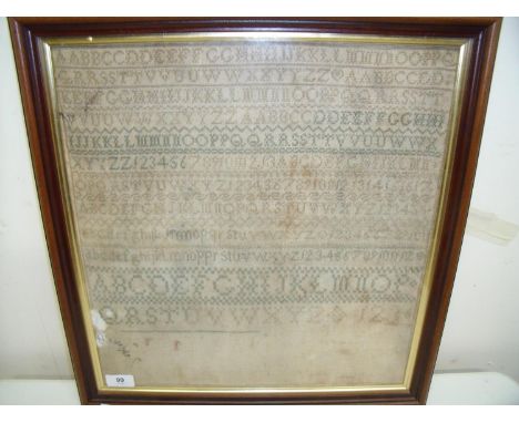 Framed 19th C needled work sampler (48cm x 50cm) 