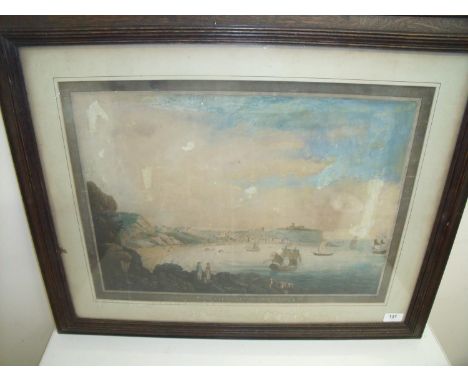 Framed &amp; mounted 18th C print 'A South View of Scarborough' (75cm x 61cm)