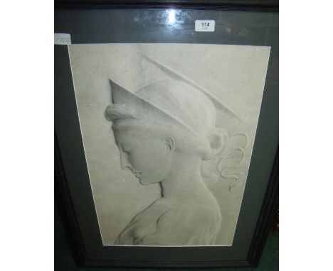 Framed and mounted portrait (with BSK blind stamp) of a young maiden (64cm x 86cm including frame) 