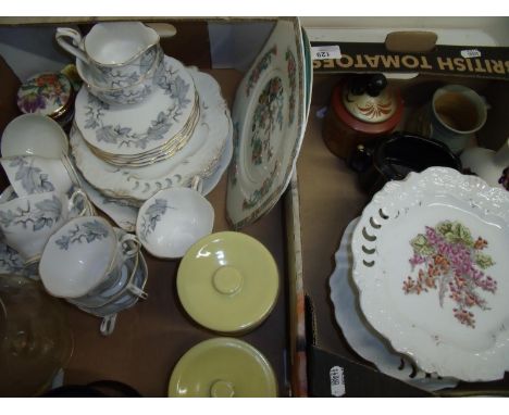 Royal Albert silver maple six place tea service, Denby storage jars, ceramics and other items in two boxes 