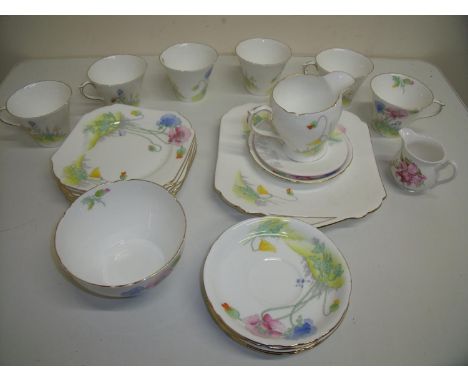 Shelley six place tea service pattern No 0260RN823343 and a small Shelley floral pattern jug 