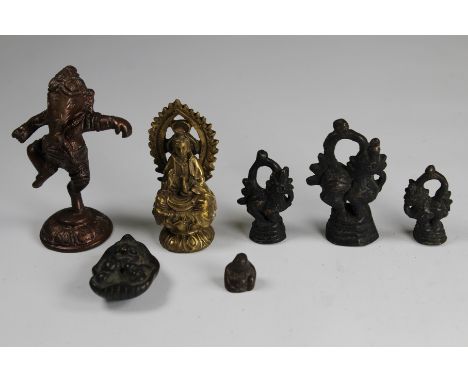 (7) Assorted India Bronze Figurines. Tallest Height: 3.5 in.