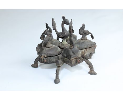 Antique Bronze Figural Vessel. Height: 3 in.
