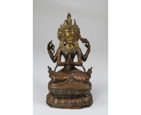 Ming, Tibetan Bronze Seated Avalokitesvara, the diety who renounces Nirvana until all sentient beings have attained buddhood.