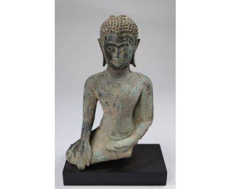 Antique Cast Theravada Buddha on Stand. Thailand Ayutthaya style, bronze. Height: 8.25 inches (including base).