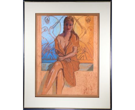 Vintage, Pastel Portrait of a Seated Young Woman. "S. Johnson" Signed lower left. Sight Size: 23.75 x 18 in. Overall Size: 32