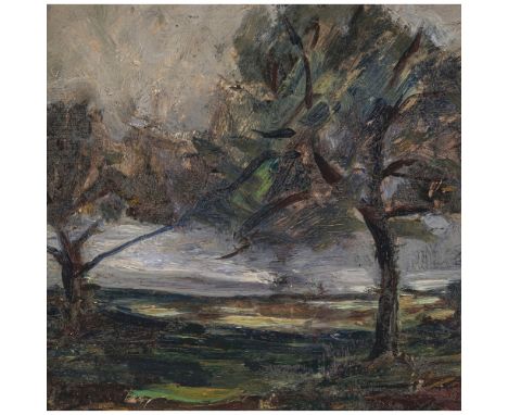 Jamar Armand1870 Lüttich (Belgien) - 1946 BrüsselZwei Bäume in belgischer LandschaftR. u. signiert. Öl auf  Lwd. auf Hartfase
