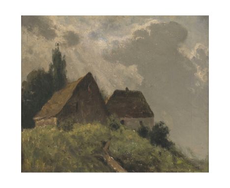 Otto (Otto Friedrich) Leu1855 Düsseldorf - 1922 Bern (CH)Hütte in LandschaftR. u. Nachlass-Stempel. Rücks. am Keilrahmen Nach
