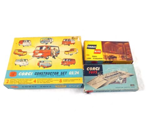 A Corgi gift set, twenty four constructors set, commemorative 3/4 ton chassis unopened, Corgi No.1401 Elevating service ramp 