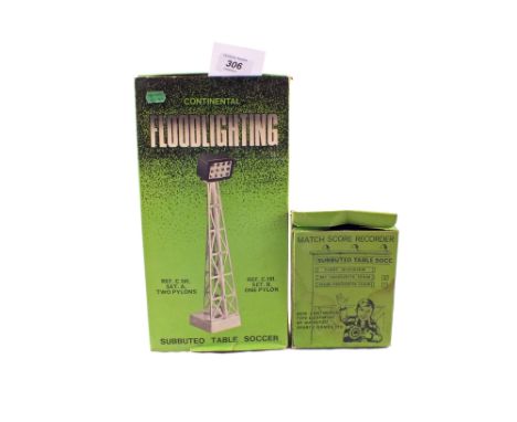 Boxed Subbuteo match score recorder and player plus accessories in flood lighting box