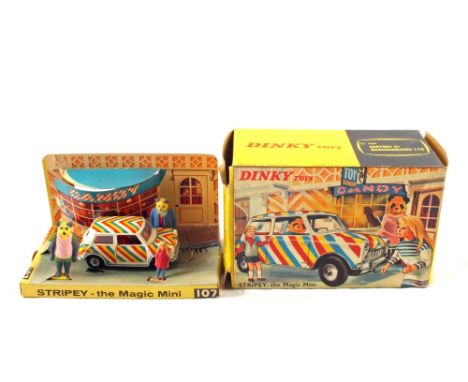 A boxed Dinky No.107 Stripey the Magic Mini complete with contents