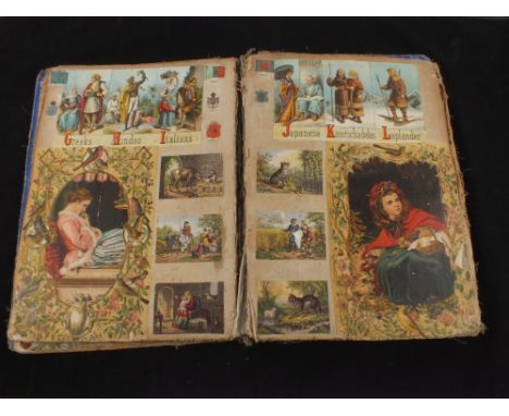 A Victorian album of interesting colour prints and scraps, including animals and a print of General Tom Thumb