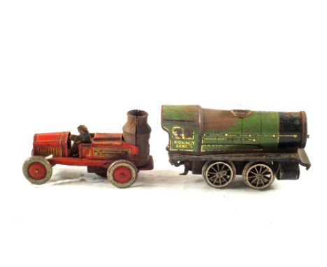 An early tin plate fire engine and Hornby 0 gauge loco