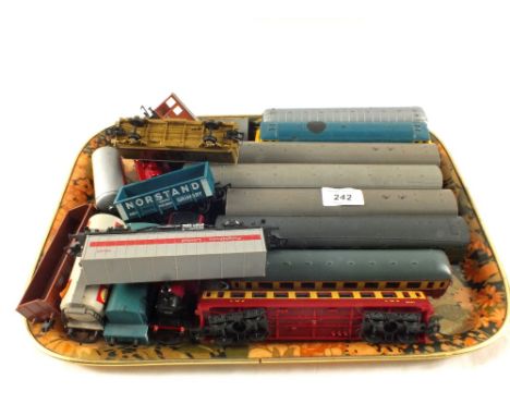 Triang Hornby L.M.S. 7606 0-6-0 tank loco, Hornby railways D7063 and two Lima locos plus various rolling stock