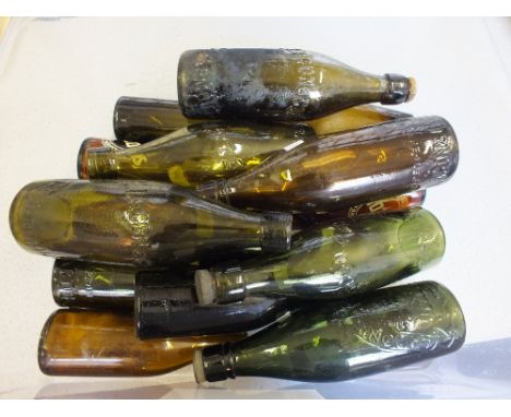 Various Lacons glass bottles, five Lacons the Brewery possibly Reed Glass Co, four marked A (Agnew & Co), one marked J K & S 