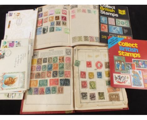Two albums of stamps and a box of first day covers