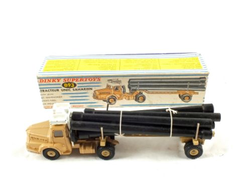 A boxed French Dinky Supertoys No.893 Unic Sahara pipe transporter (body marked 39)