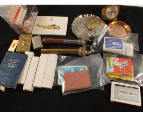 A box of ephemera including reproduction warren staff's, snuff boxes, Silver plated spoons etc