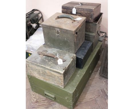Seven military related boxes including toolbox and various cases etc