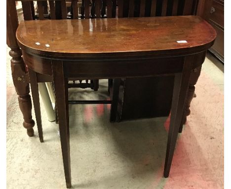 A 19th Century mahogany and satinwood strung D-shaped card table