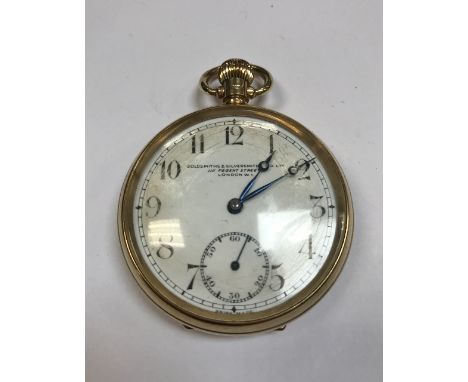 A 9 carat gold cased open face pocket watch, the white enamelled dial inscribed "Goldsmiths &amp; Silversmiths Co Ltd, 112 Re