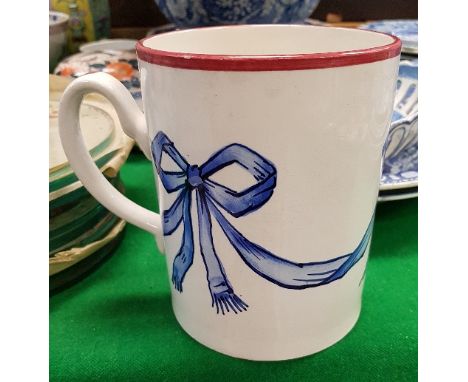 A Wemyss "Blue Bow" decorated quart mug for the Queen Victoria 1897 Jubilee, bears impressed "Wemyss" mark to base CONDITION 