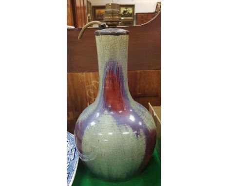 A Chinese sang de boeuf crackle glazed vase with drip decoration converted to a table lamp CONDITION REPORTS Some surface scr