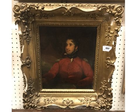 19TH CENTURY ENGLISH SCHOOL "Portrait of an Officer in Red Jacket" oil on panel, unsigned, approximately 28 cm x 23 cm
