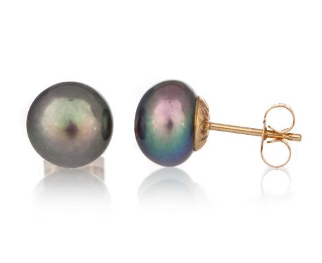 PAIR OF TAHITIAN PEARL STUD EARRINGS, in nine carat gold#23