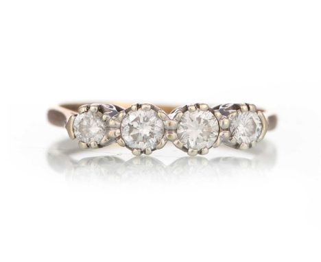 DIAMOND FOUR STONE RING, the diamonds totalling approximately 0.65 carats, in nine carat gold, size P 1/2Qty: 2.4g