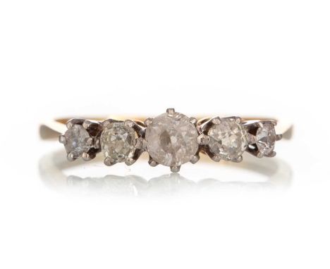 DIAMOND FIVE STONE RING, set with old mine cut diamonds totalling approximately 0.70 carats, marked 18CT, size QQty: 3g
