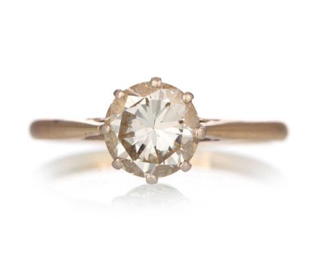 DIAMOND SOLITAIRE RING, set with a round brilliant cut diamond of approximately 1.50 carats, unmarked, size P 1/2Qty: 3.5gHea