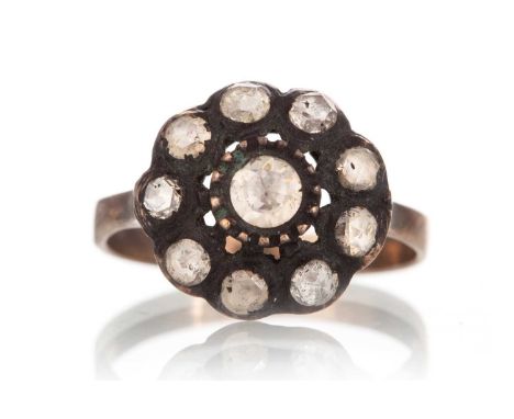 DIAMOND CLUSTER RING, the rose cut diamonds totalling approximately 0.40 carats, unmarked, size N 1/2Qty: 2.8gRing is modern 