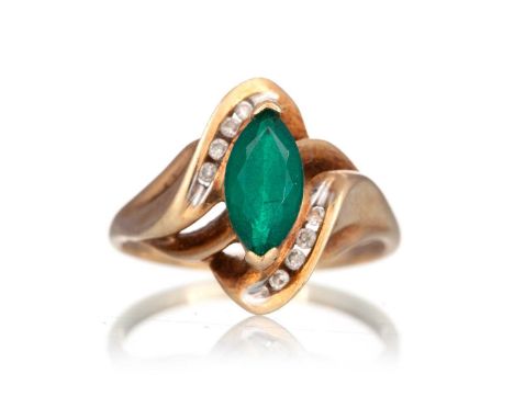 GREEN PASTE RING, set with small diamonds, marked 10K, size OQty: 3.5g