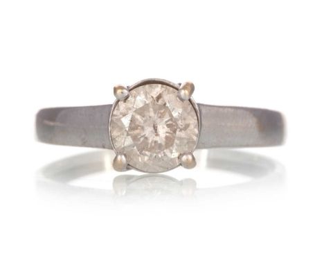 DIAMOND SOLITAIRE RING, set with a round brilliant cut diamond of approximately 1.10 carats, marked 750, size QQty: 3ghas bee