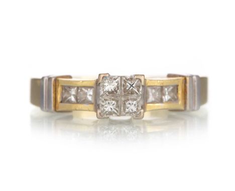 DIAMOND TILE RING, set with princess cut diamonds totalling approximately 0.50 carats, marked 18K, size MQty: 5.2g