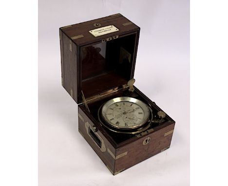  An English Brass-Mounted Mahogany Marine Chronometer, Alex Dobbie & Sons Ltd, 19th Century  the case with brass-bound bowl a