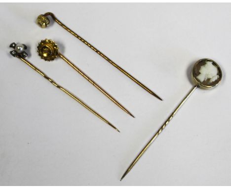  A Miscellaneous Collection Of Cased Gold-Mounted Stick Pins, 19th Century various shapes and sizes 4 